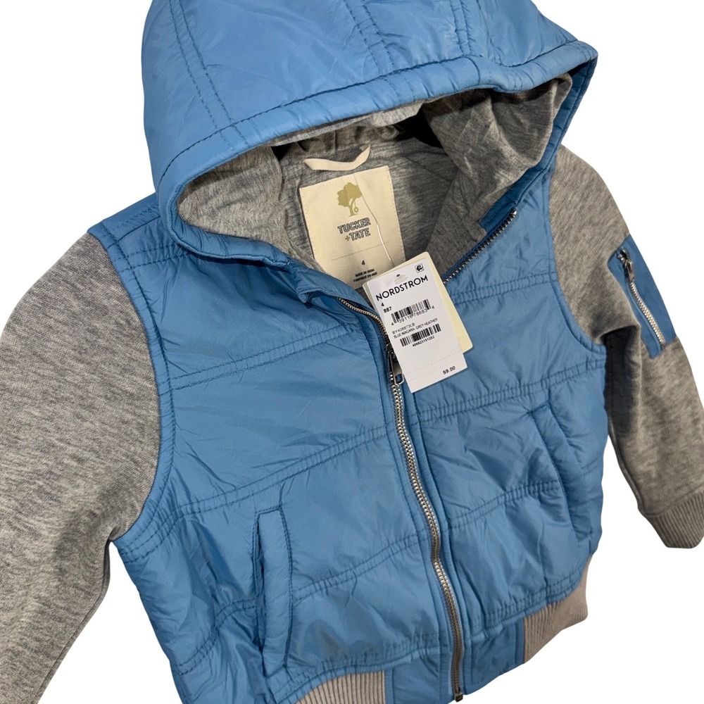 Tucker + Tate Kids Blue Quilted Hooded Bomber Jacket Size 4 NWT